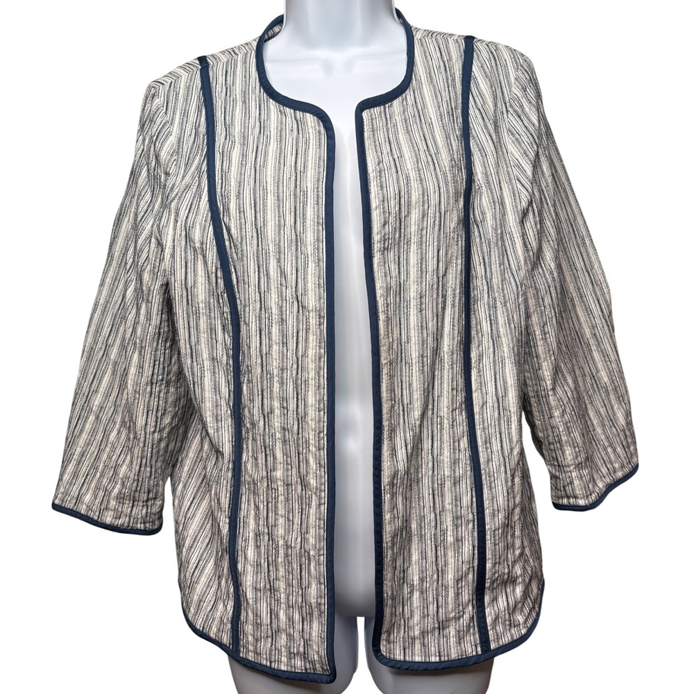COLDWATER CREEK Womens Blue Striped Textured Open Jacket 14 Chic Business Casual